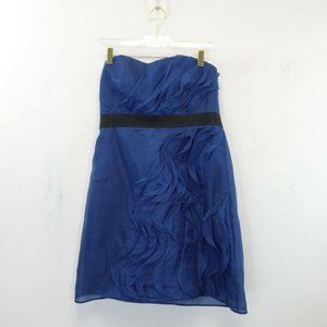 Phoebe‎ Couture Dress Size Medium Silk Short Mini Sheer Sweetheart Cocktail Blue
